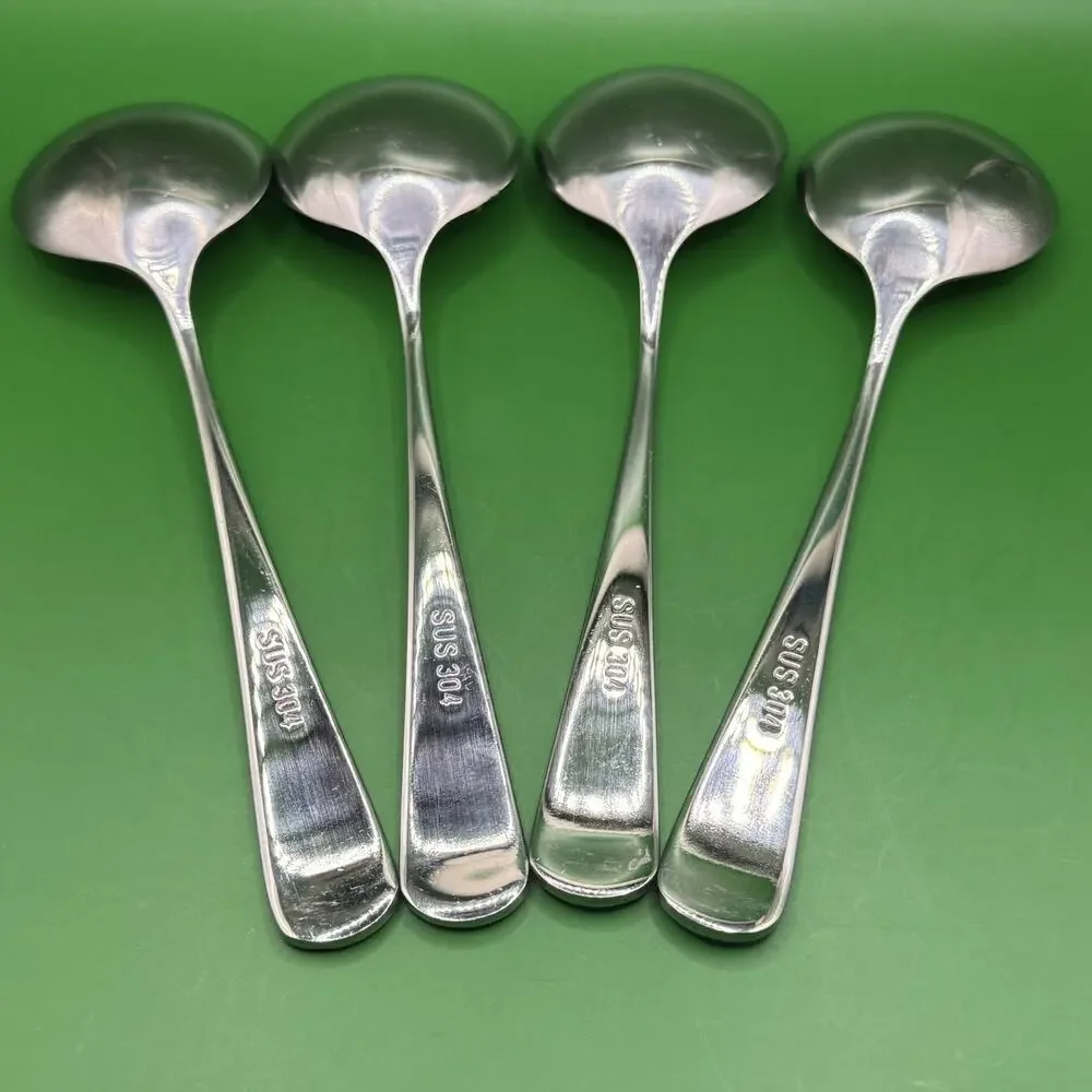 4 Qty Round Soup Spoons SUS304 Stainless Steel Small Soup Spoons 6 5/8 in Modern